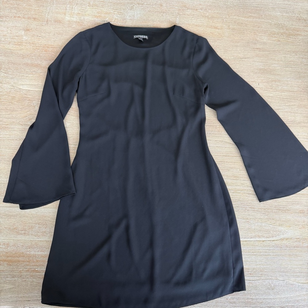 Express Sz 2 Bell Sleeve Cutout Back “Little Black Dress,” Crew Neckline Dress
